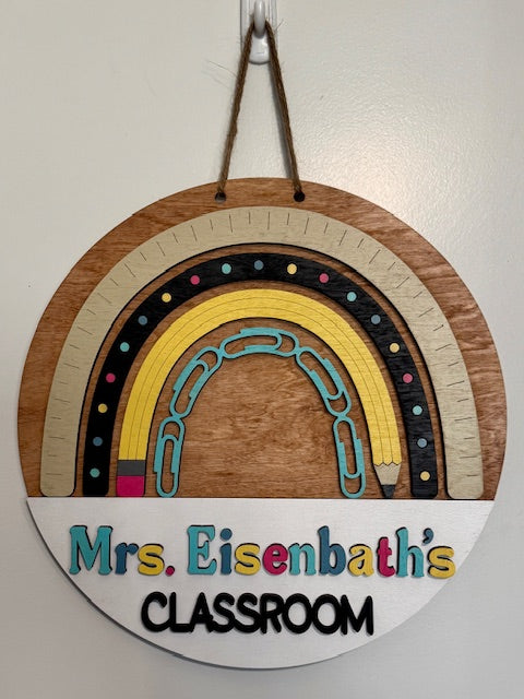 Classroom Door Hanger with Rainbow made of wood by Relatively Made Laser Designs
