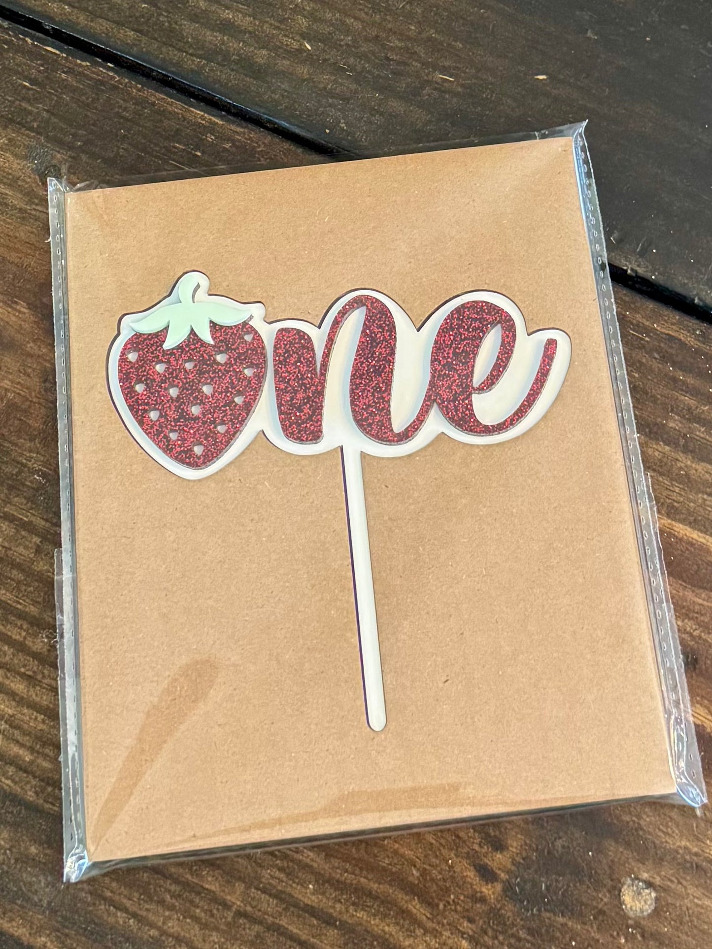 Strawberry 1st birthday cake topper