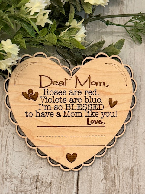 Wooden Heart for Mom with a spot or Handwritten Name made by Relatively Made Laser Designs