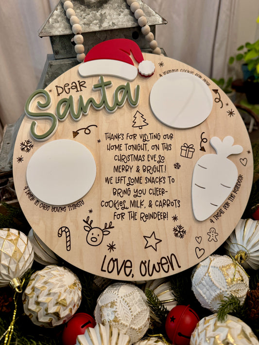 Santa tray to place milk, cookies and treat for reindeer.  Made of wood and acrylic from Relatively Made Laser Designs