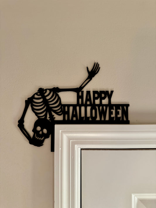 Skeleton holding Head Door Corner made from black acrylic