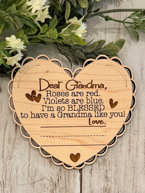 Wooden Heart for Grandma with a spot or Handwritten Name made by Relatively Made Laser Designs