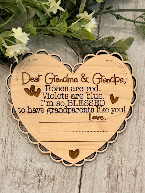 Wooden Heart for Grandma & Grandpa with a spot or Handwritten Name made by Relatively Made Laser Designs
