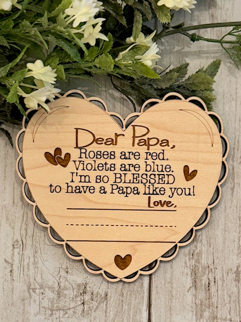 Wooden Heart for Papa with a spot or Handwritten Name made by Relatively Made Laser Designs
